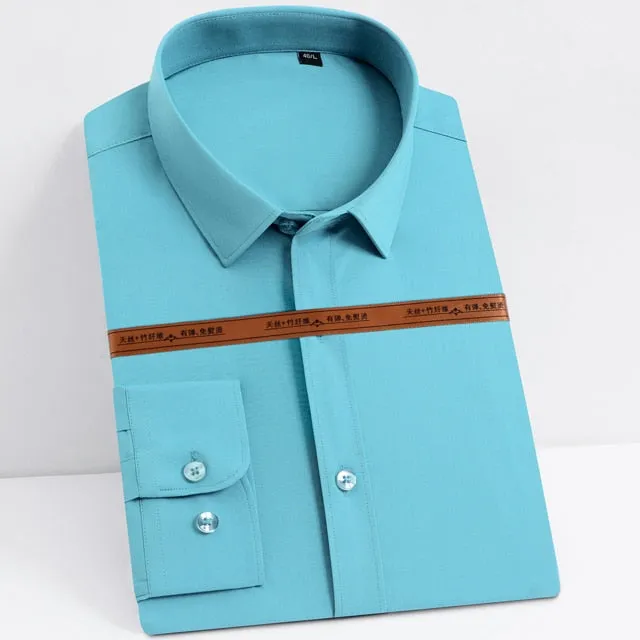 Men's Turquoise Wrinkle-resistant Comfortable Soft Long Sleeve Shirts