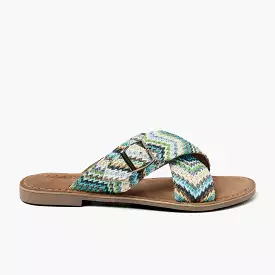 Mia Raffia Dames Slippers Blue