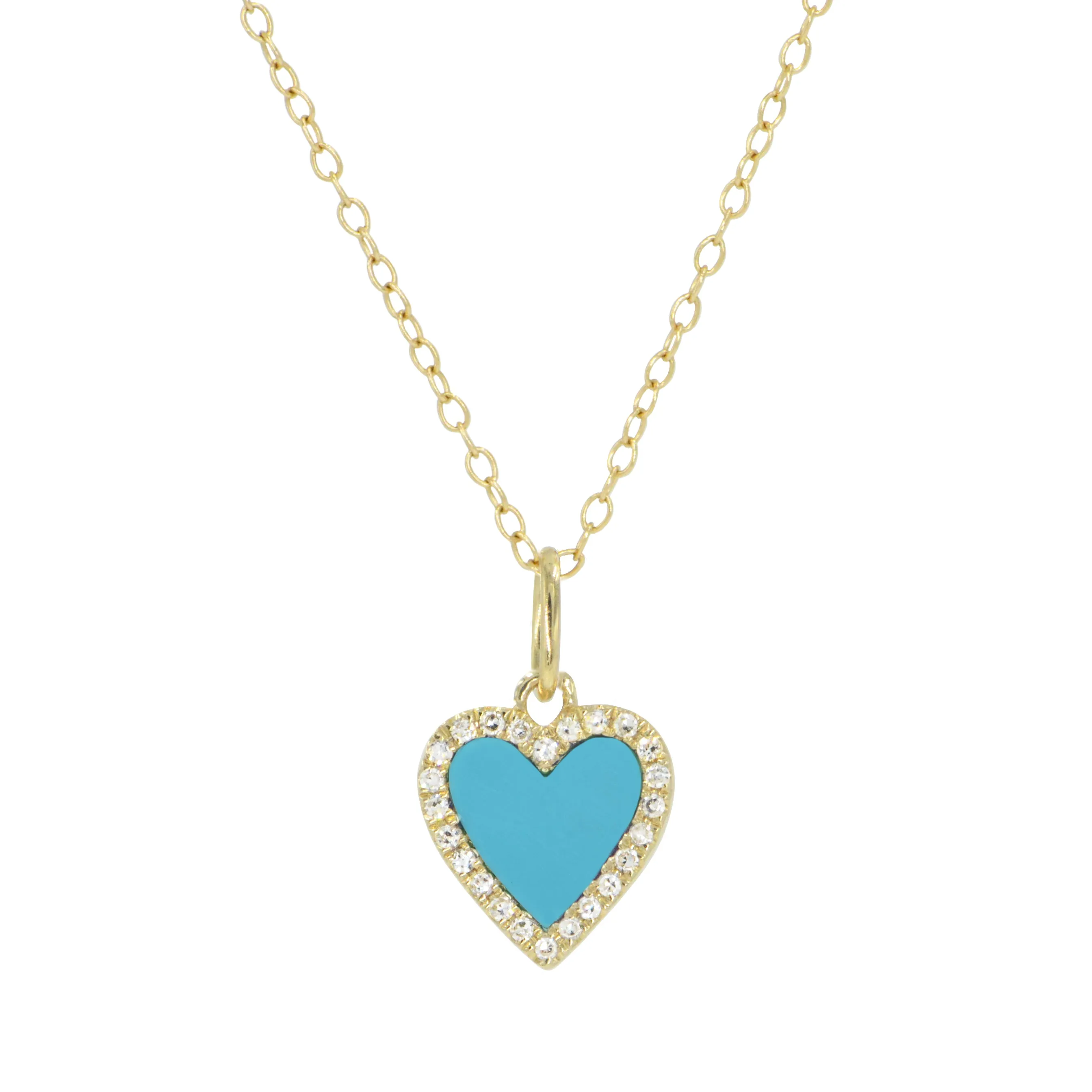 Mini Turquoise Heart Necklace With Diamonds