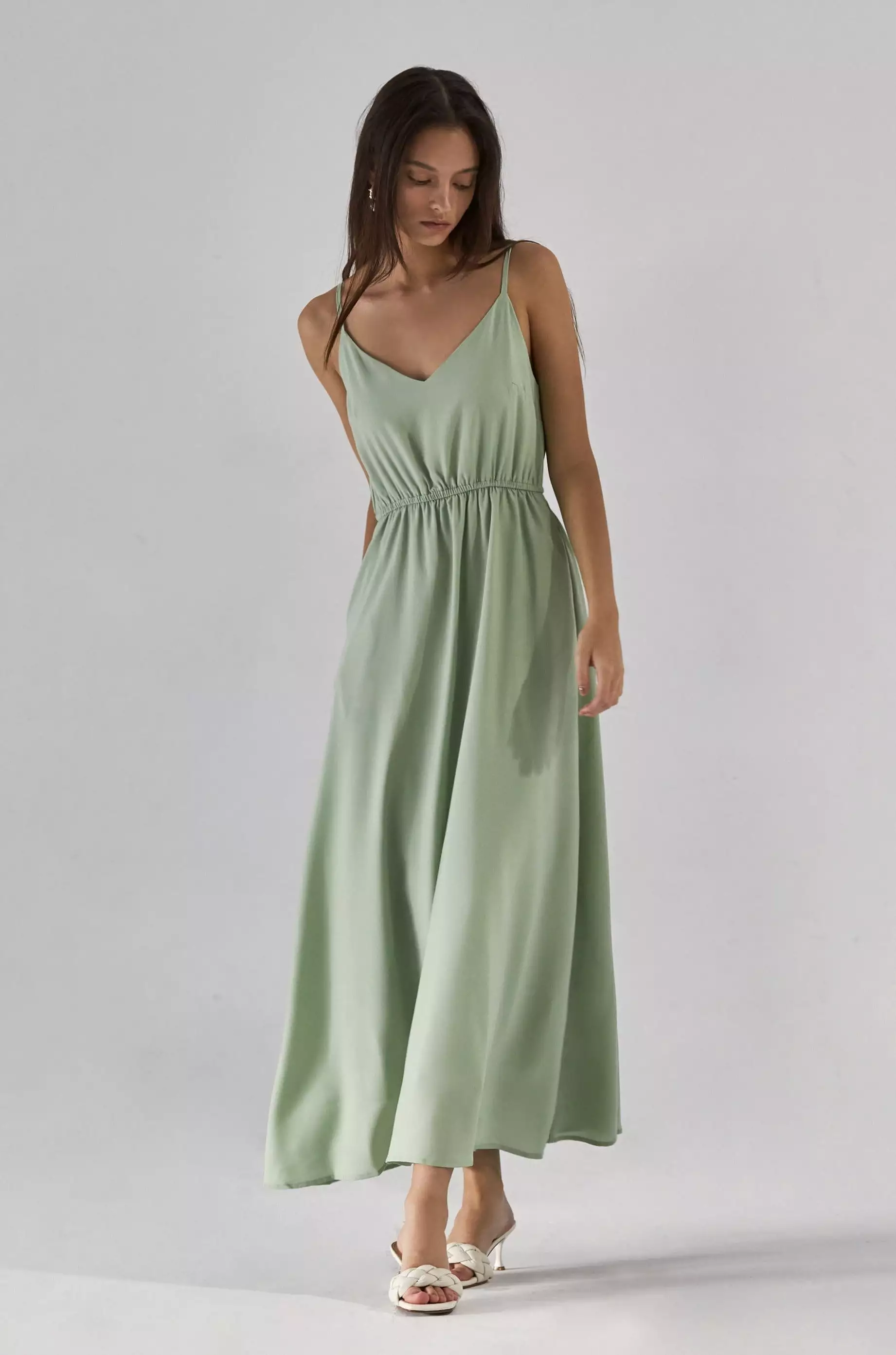 Missing calls elastic maxi dress green