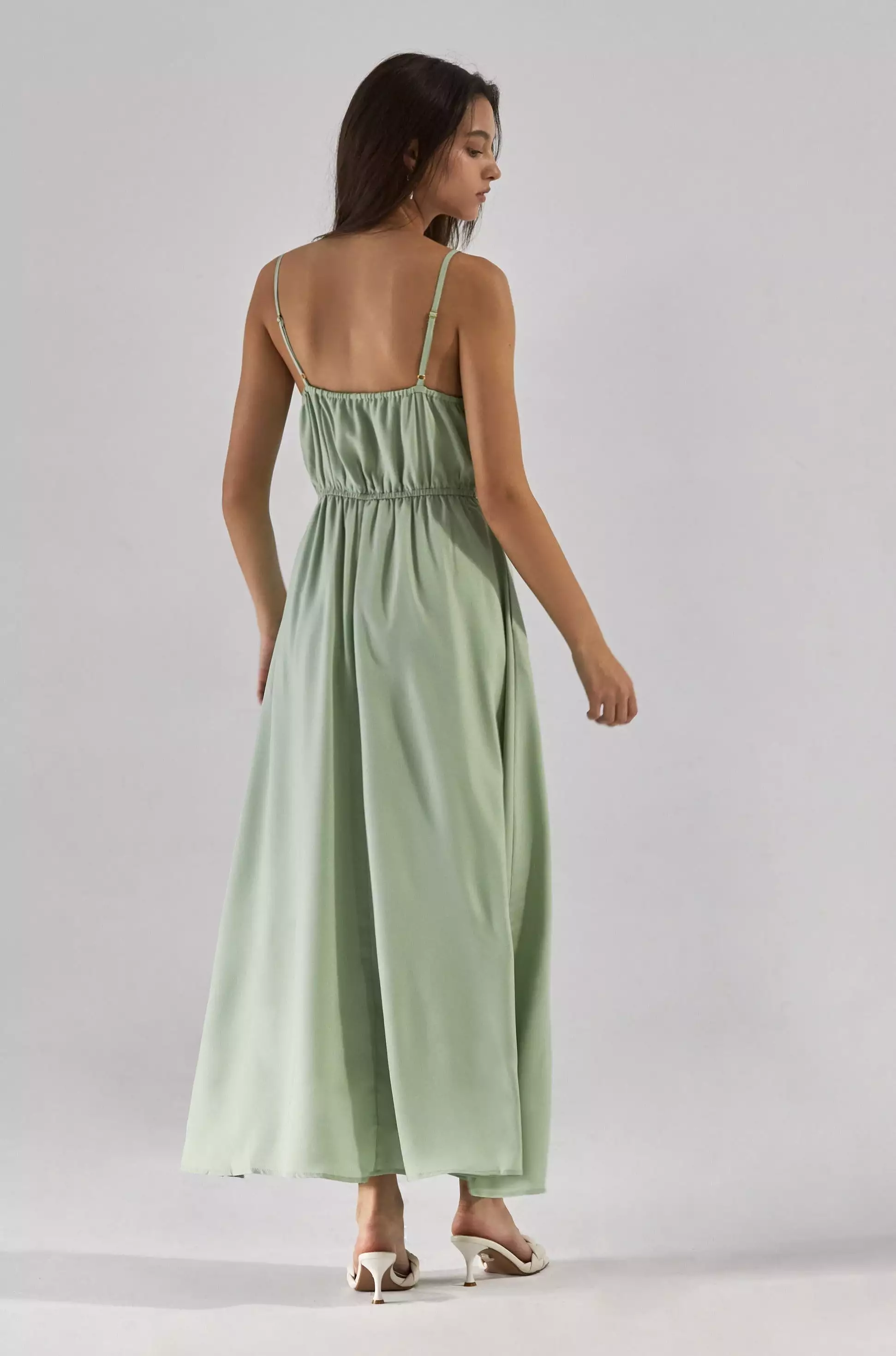 Missing calls elastic maxi dress green