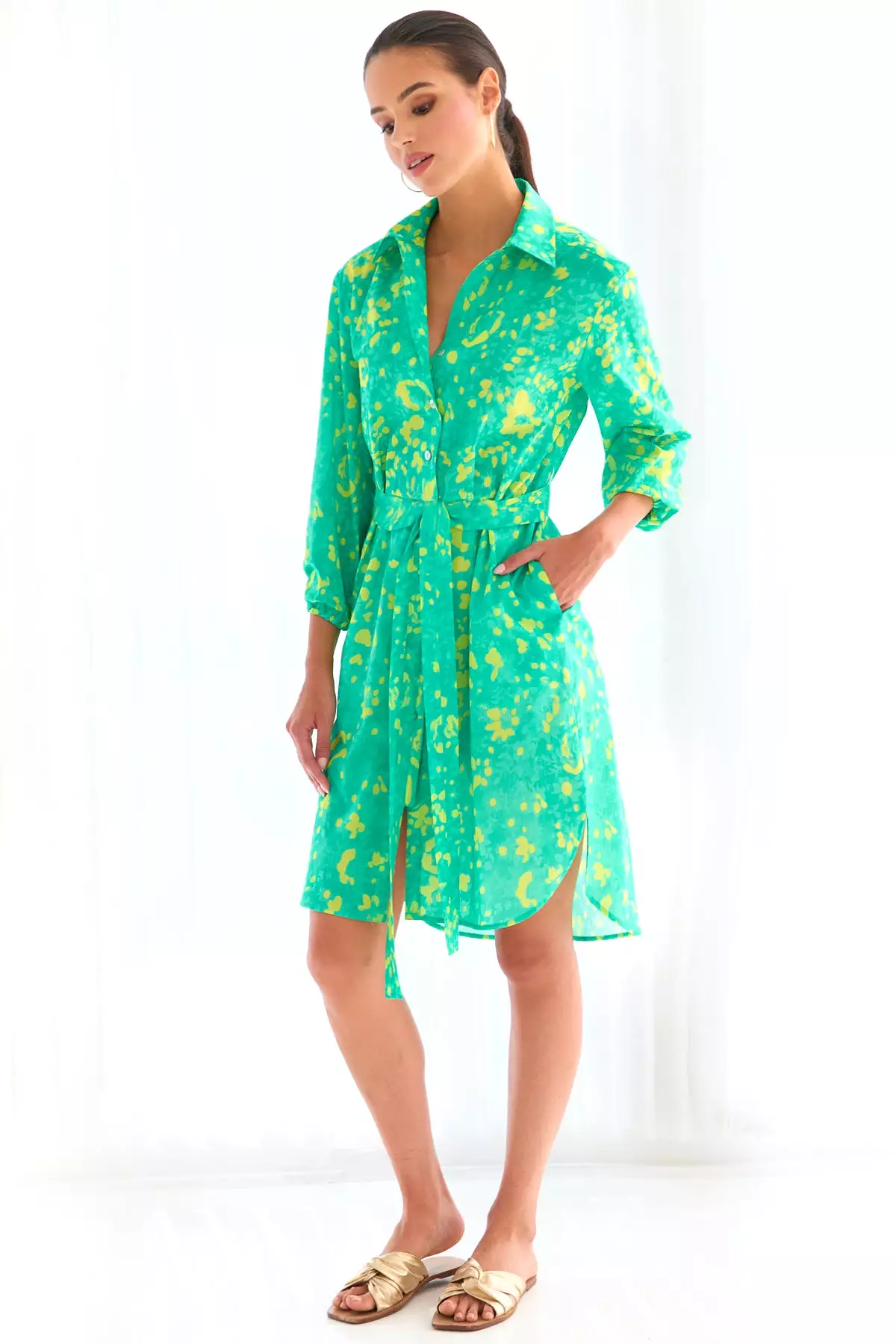 Natalie Shirt Dress Green Citrus Meadow Print