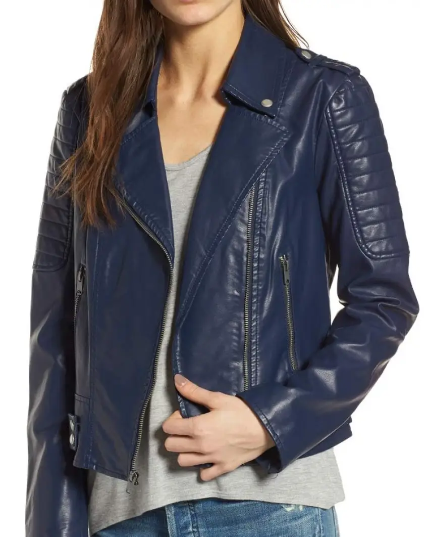 Navy Blue Biker Womens Leather Jacket - William Jacket