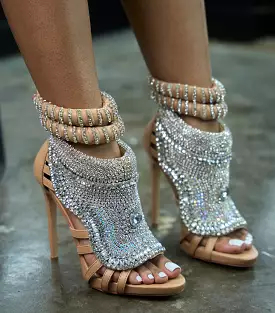 nude rhinestone jeweled sandal - pusher