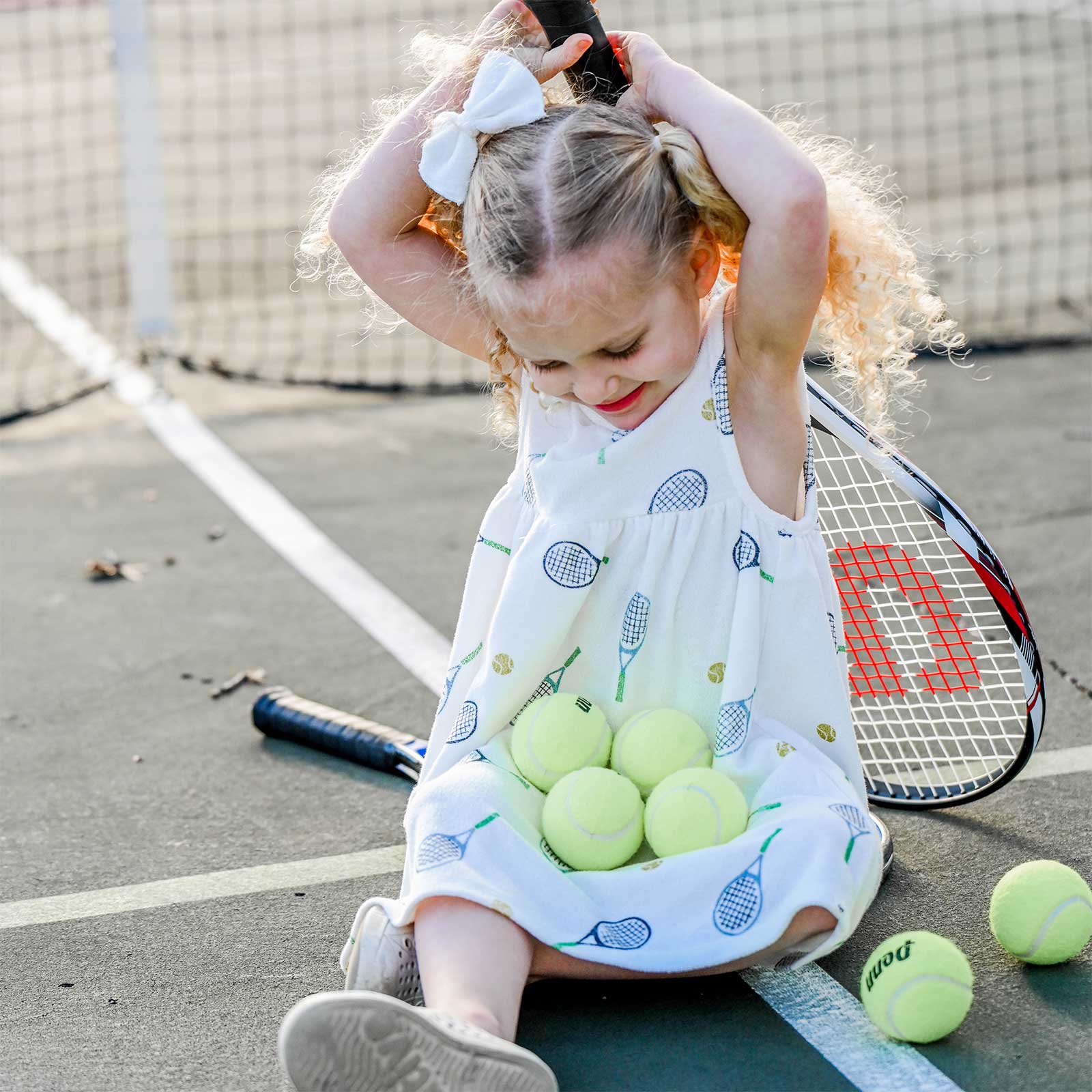 oh baby! Cotton Terry Tank Dress - Tennis Print - Snow