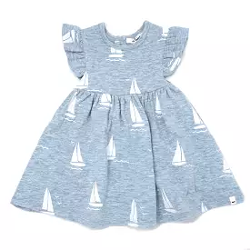 oh baby! Flutter Tank Dress - White Sailboat Print - Fog Heather