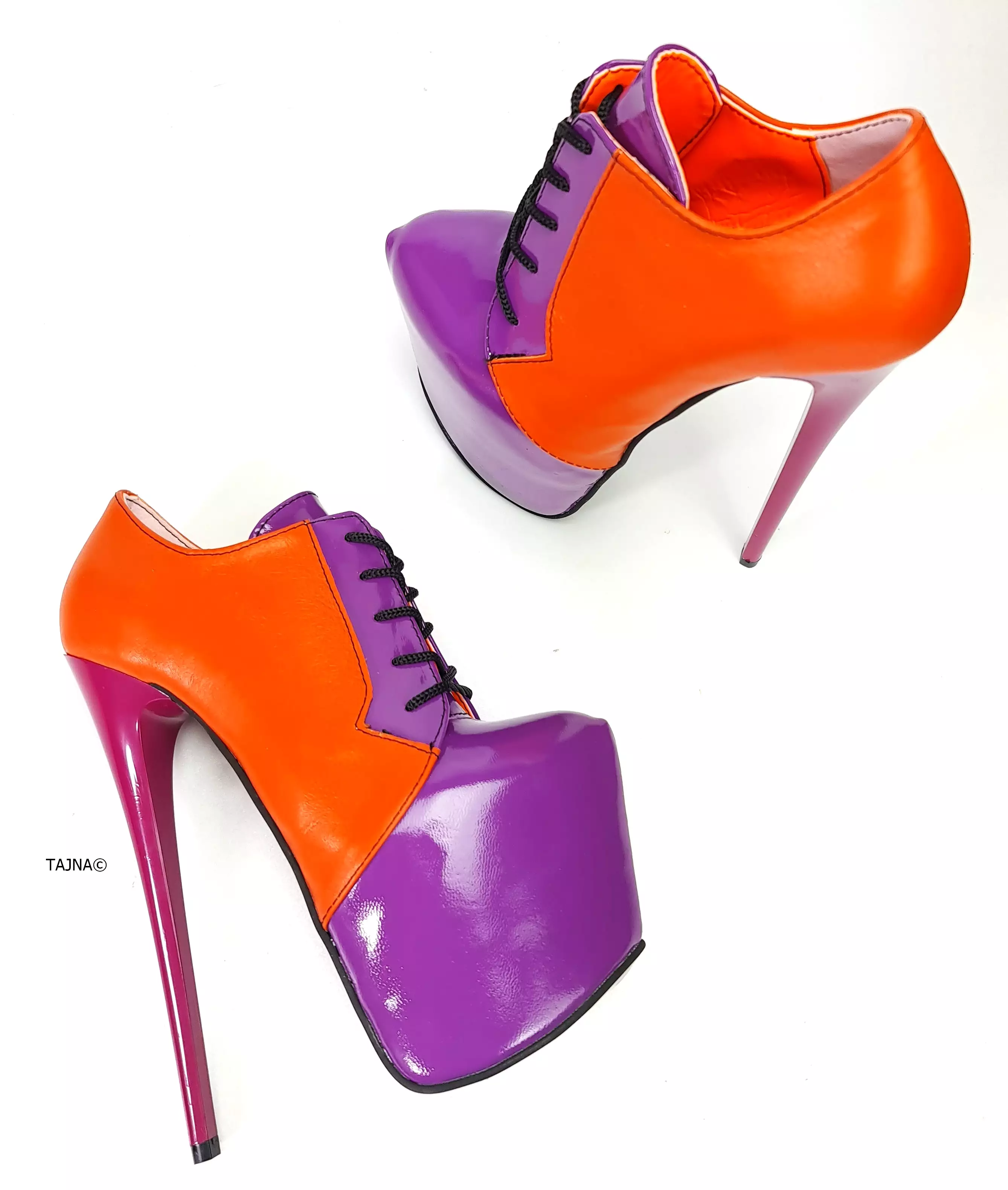 Orange Purple Genuine Leather Oxford Heels