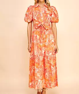 Printed Button Down Maxi Dress - Orange Multi