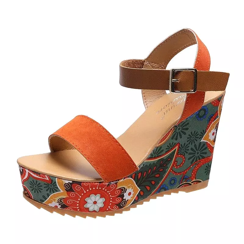 Printed Peep Toe Wedge Shoes