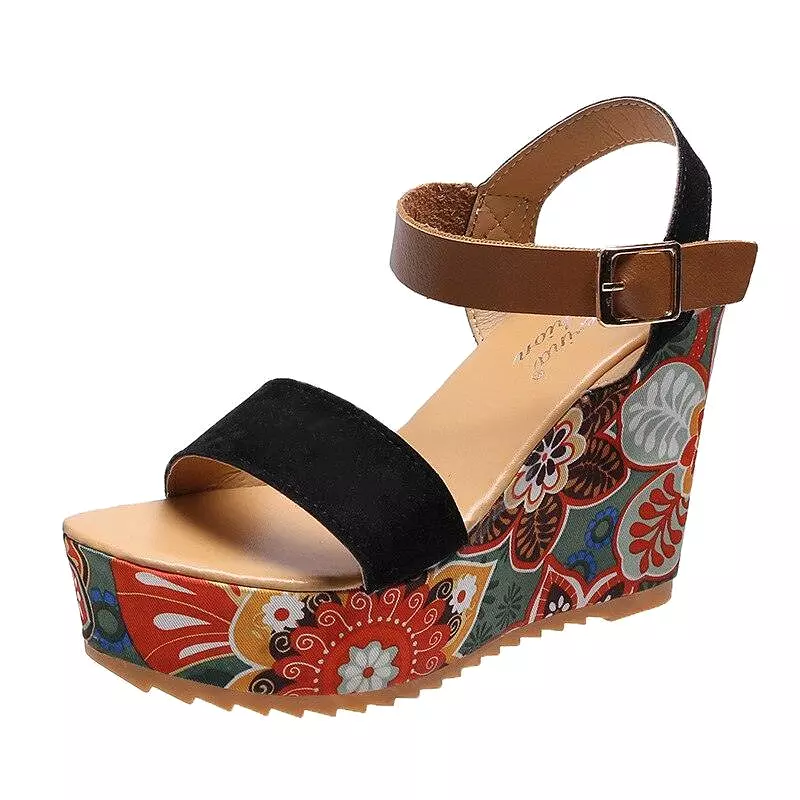 Printed Peep Toe Wedge Shoes