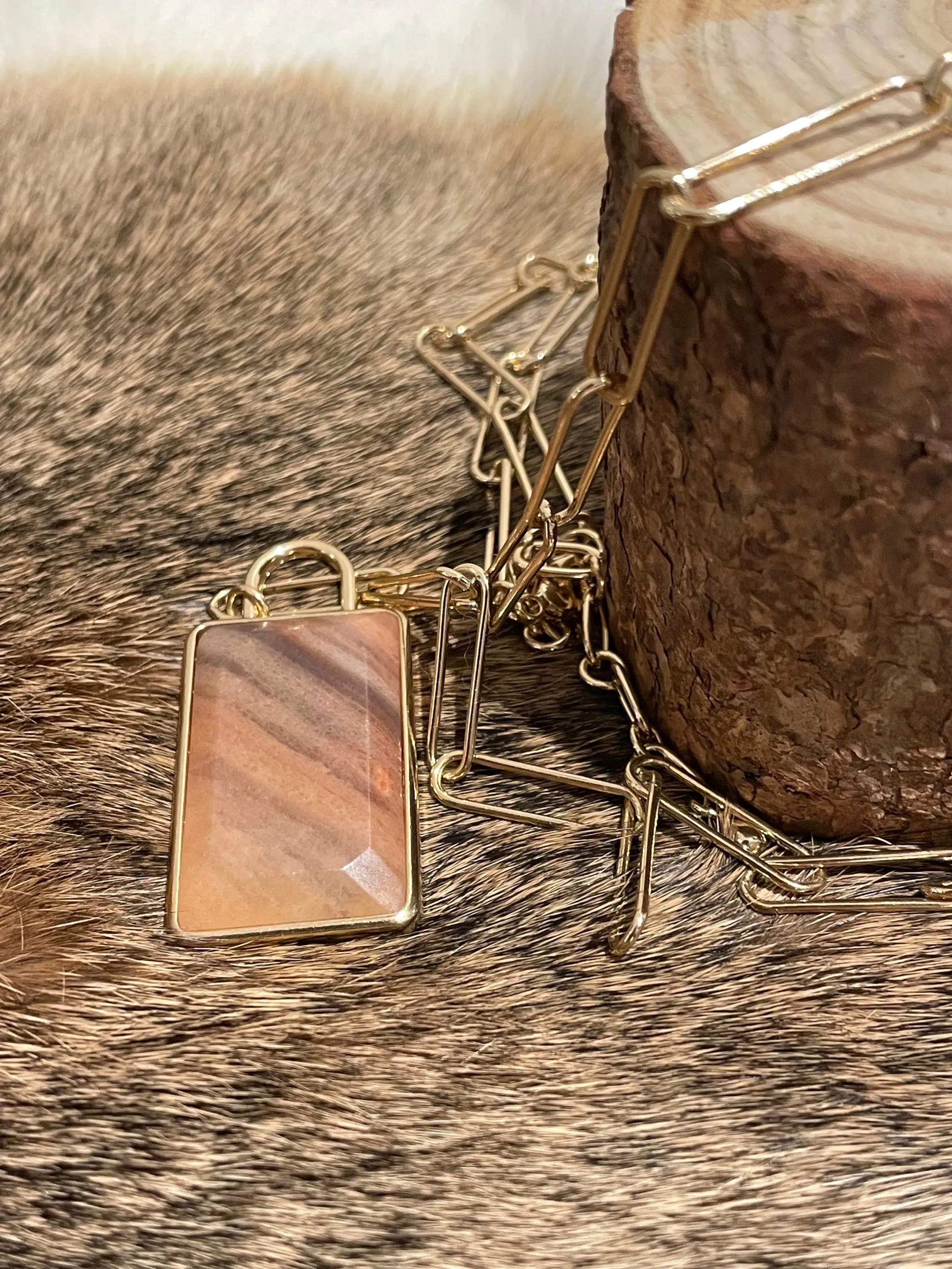 Rectangle Slab Pendant on Paperclip Chain Necklace