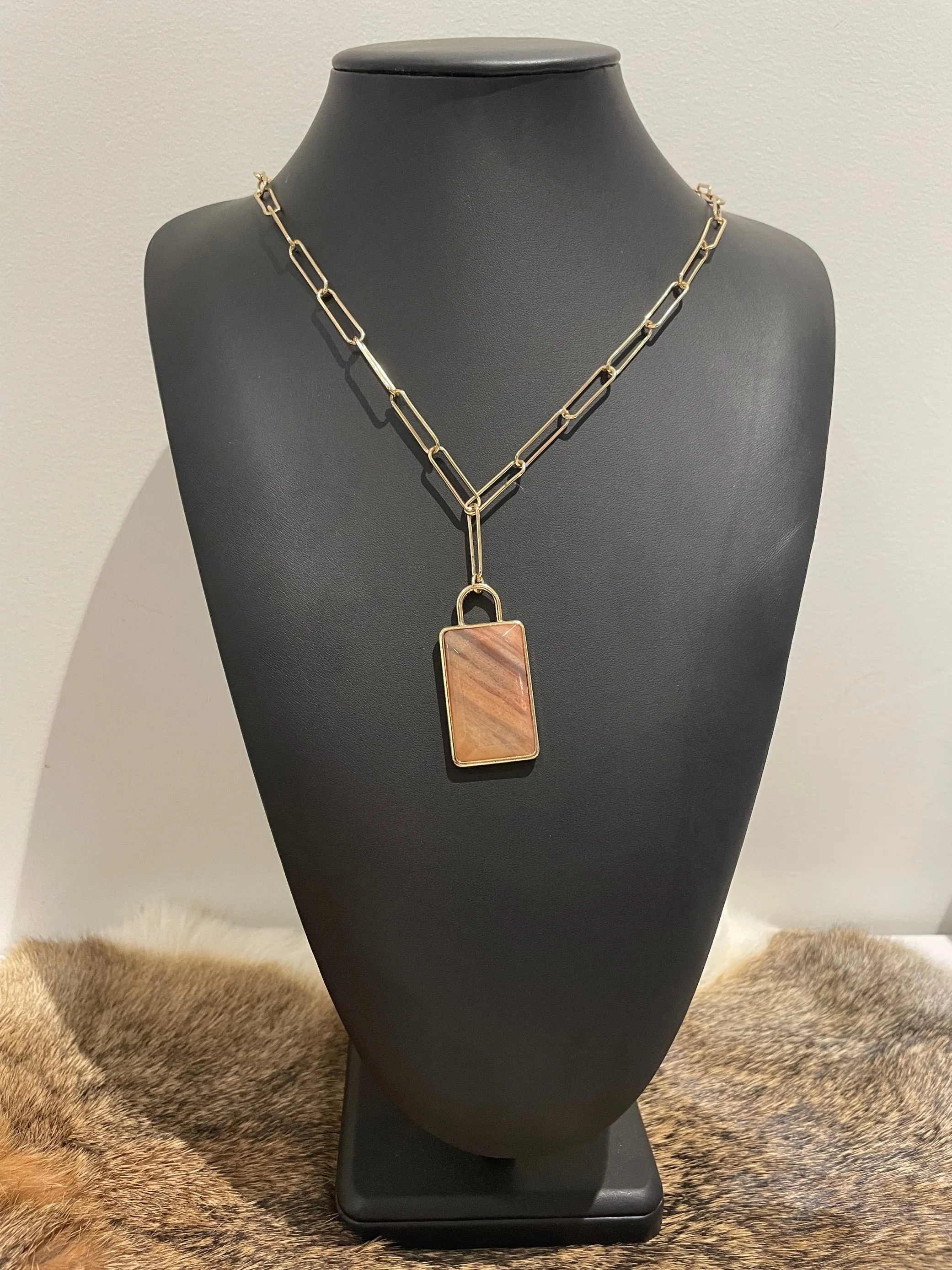 Rectangle Slab Pendant on Paperclip Chain Necklace