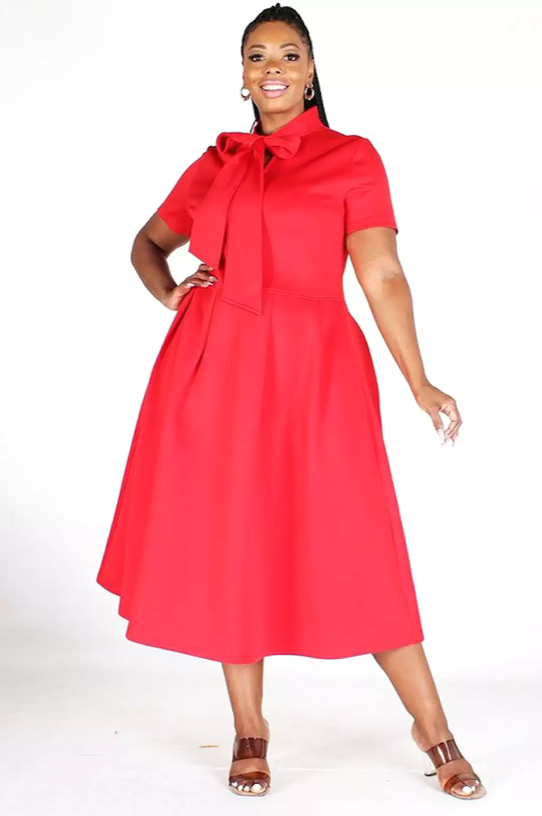 Red Necktie Mid Length Dress