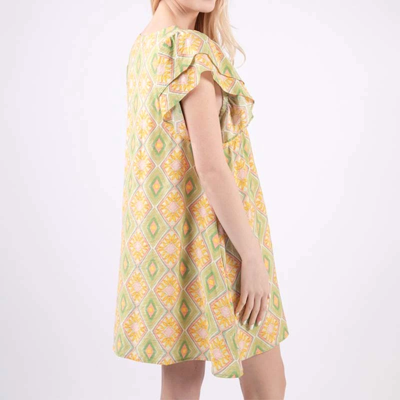 Ruffle Short Sleeve Printed Dress