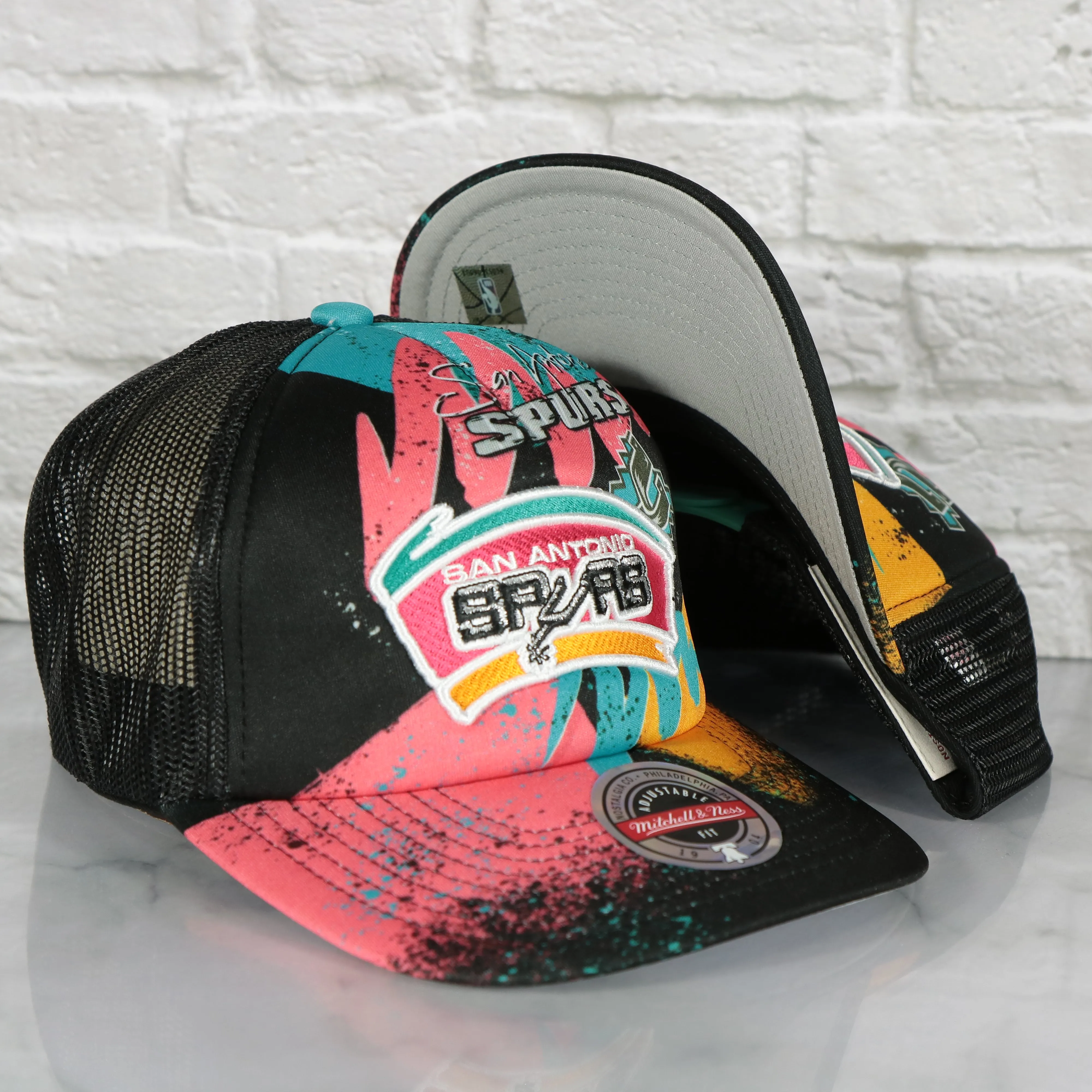 San Antonio Spurs NBA Hyper 90s Inspired Mitchell and Ness Trucker Snapback Hat