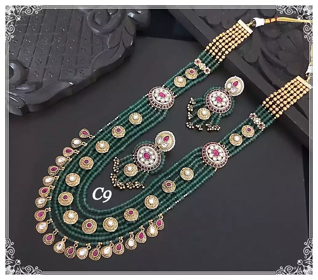 Sarayu , elegant Green Bead Long Necklace Set for women -SANDYLNS