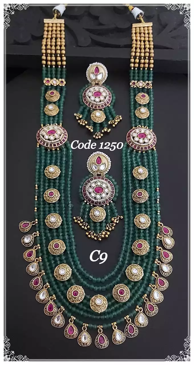 Sarayu , elegant Green Bead Long Necklace Set for women -SANDYLNS