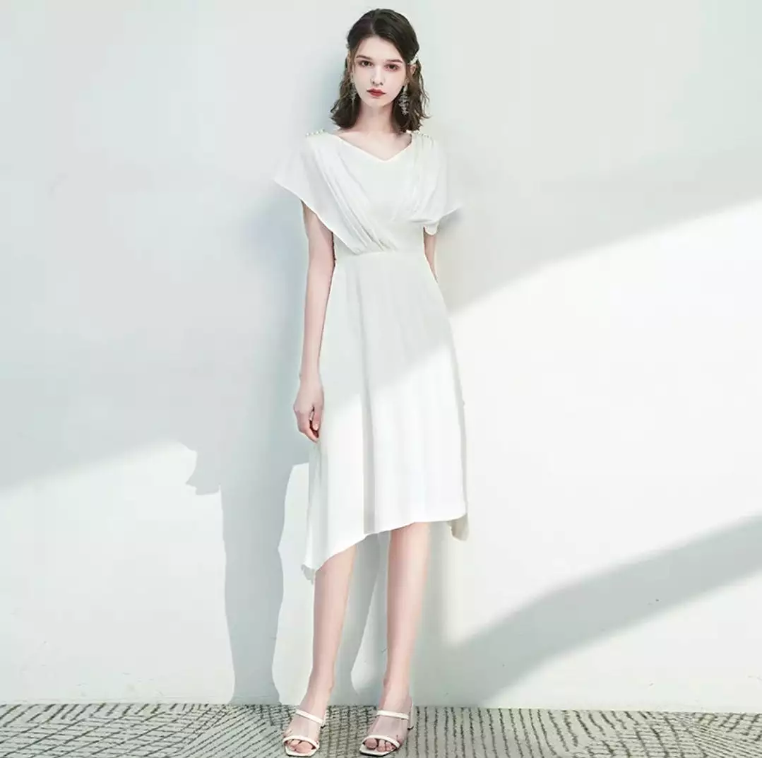 The Cordela White Short/Mid Length Dress