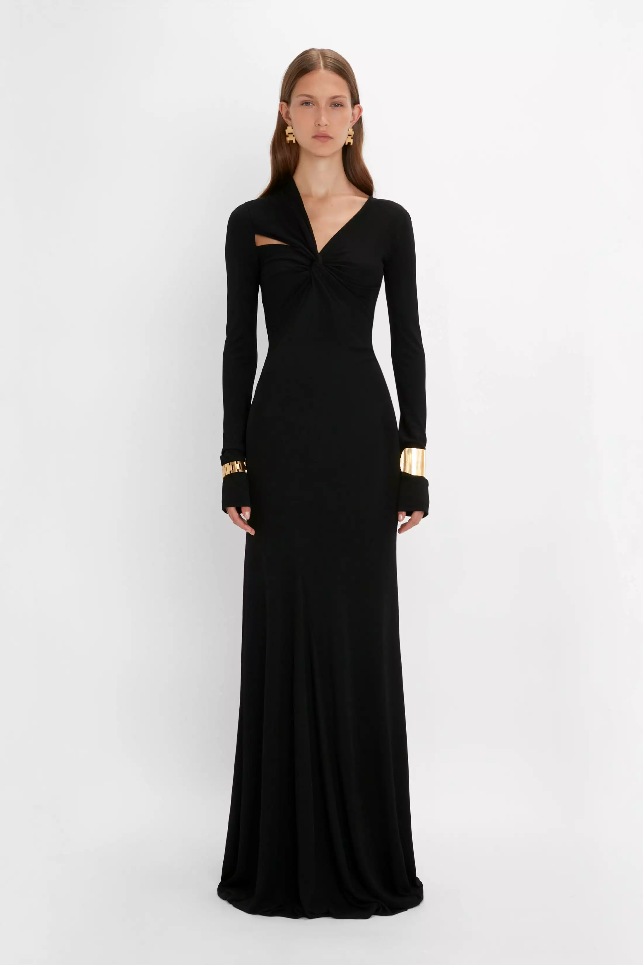 Tie Detail Floor-Length Dress in Black