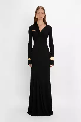 Tie Detail Floor-Length Dress in Black