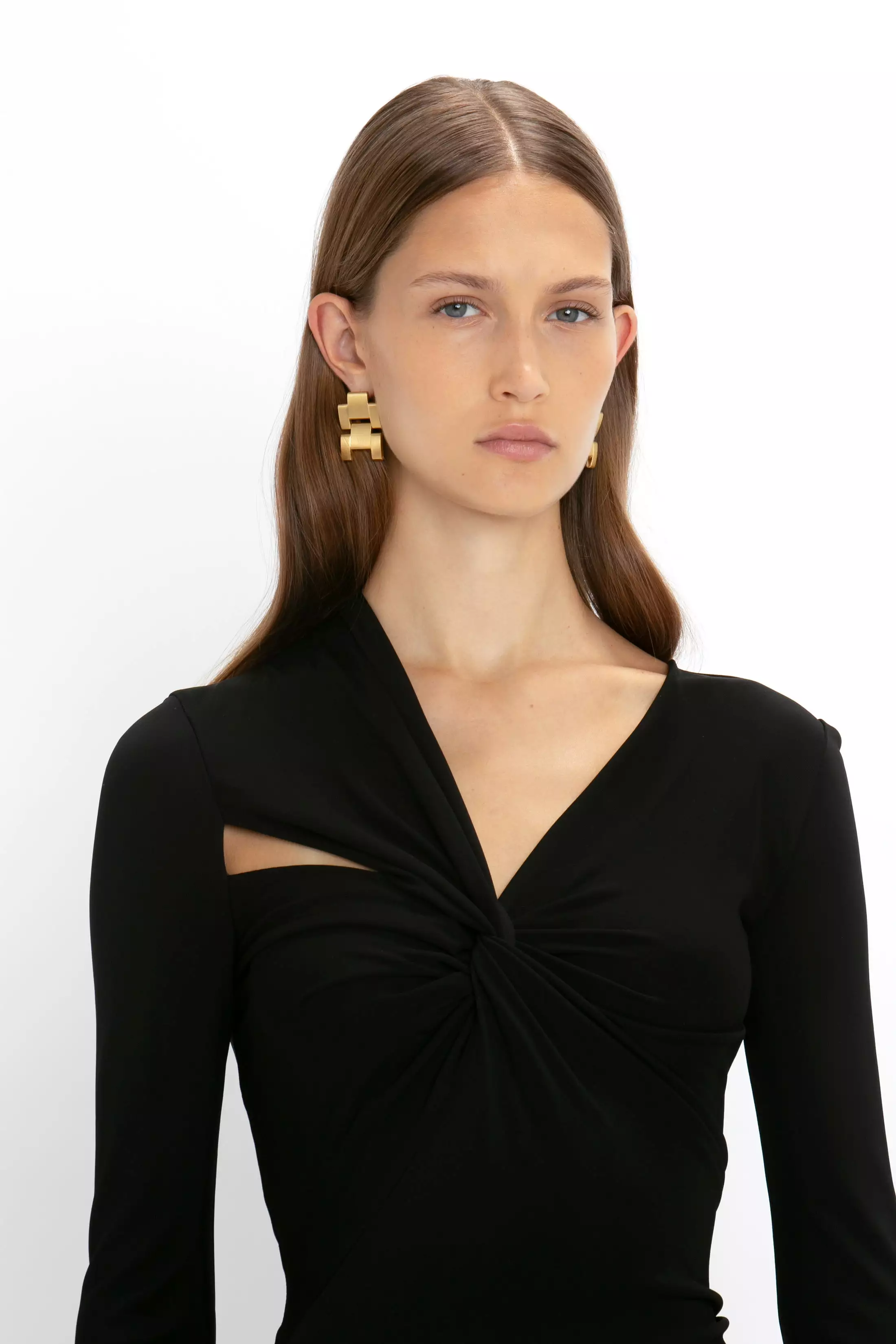 Tie Detail Floor-Length Dress in Black