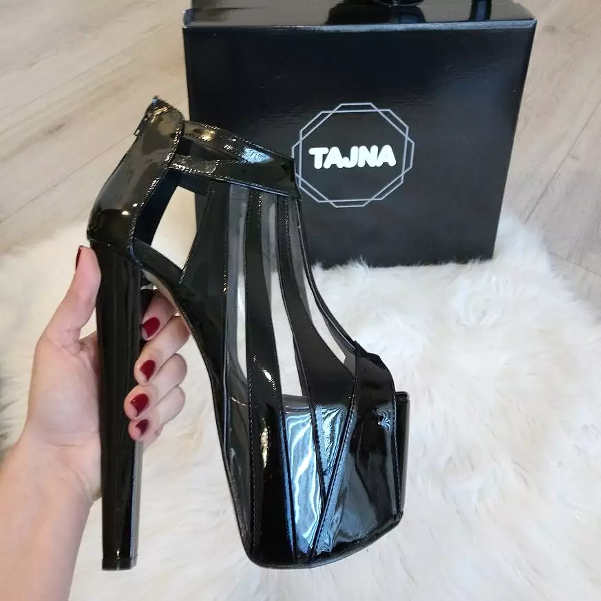 Transparent and Black Striped Super High Heels