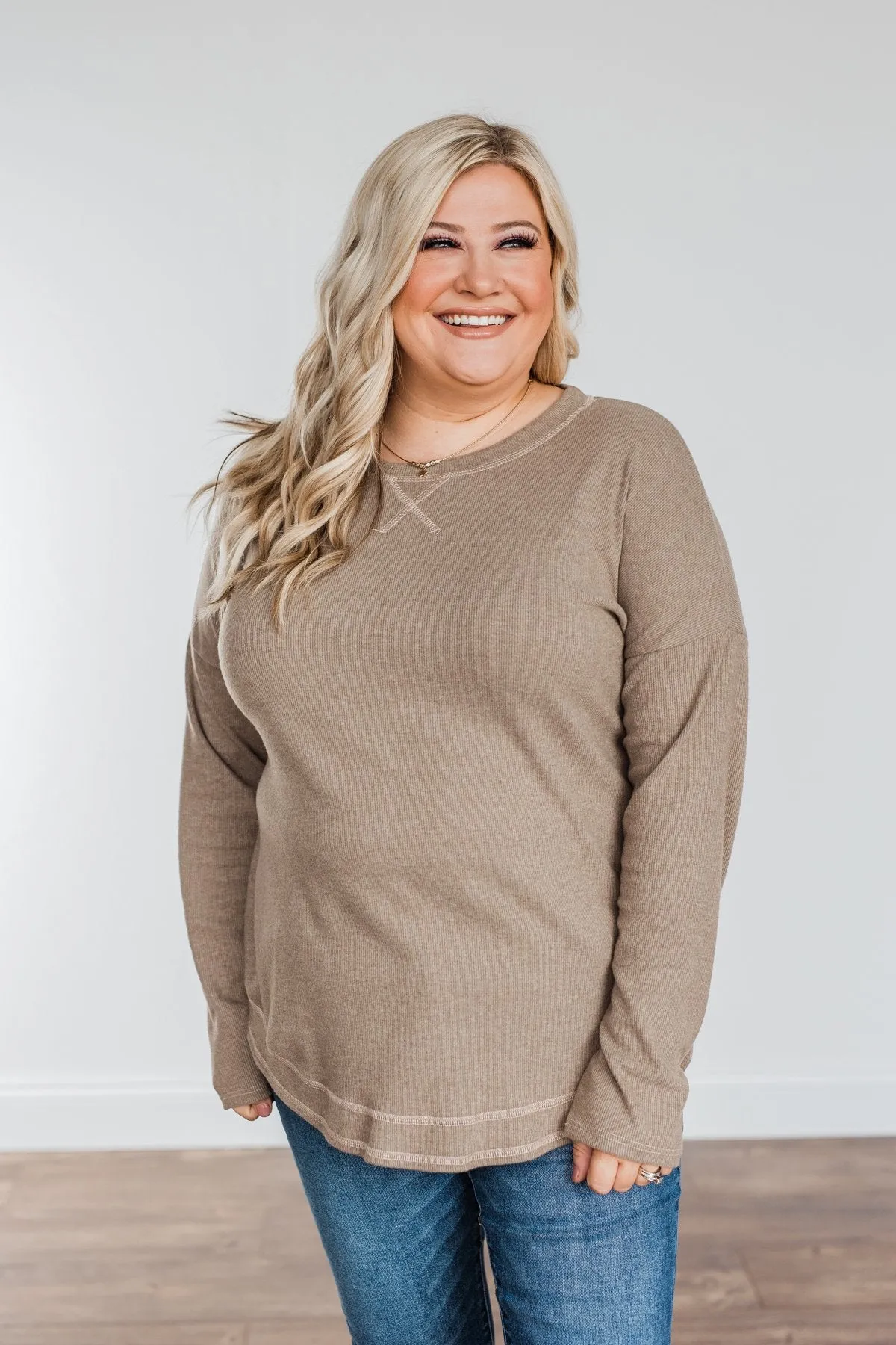 True To Your Heart Long Sleeve Top- Mocha