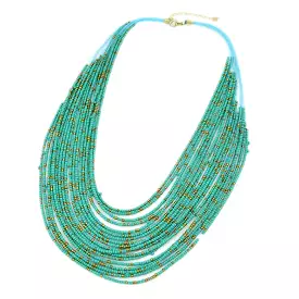 Turquoise and Bronze Seed Bead Layered Necklace