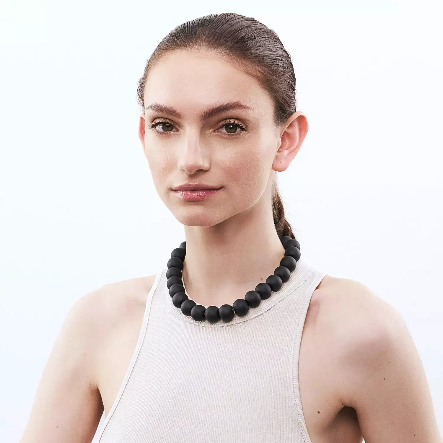 Vanessa Baroni Matt Black Bead Small Necklace