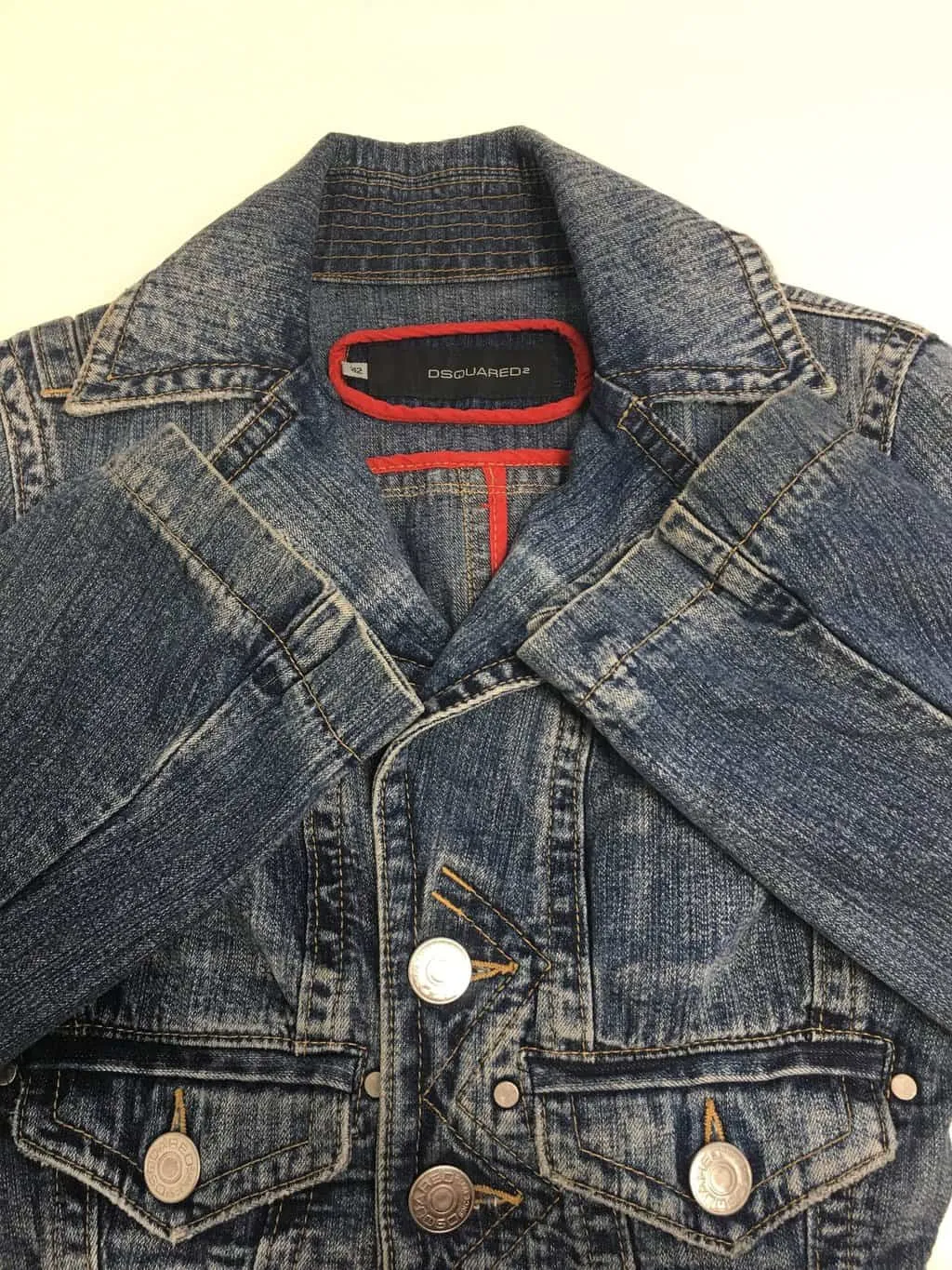 Vintage blue denim jacket by Dsquared with flared sleeves – Small