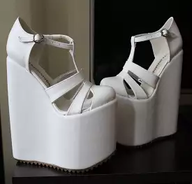 Wedding Sandals White Wedge Heel Platform High Heels Shoes