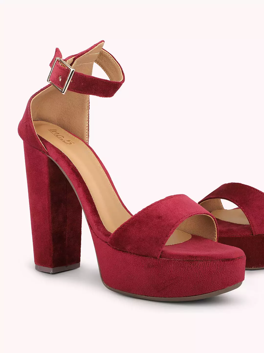 Women Maroon High-Top Platform Heels With Buckle