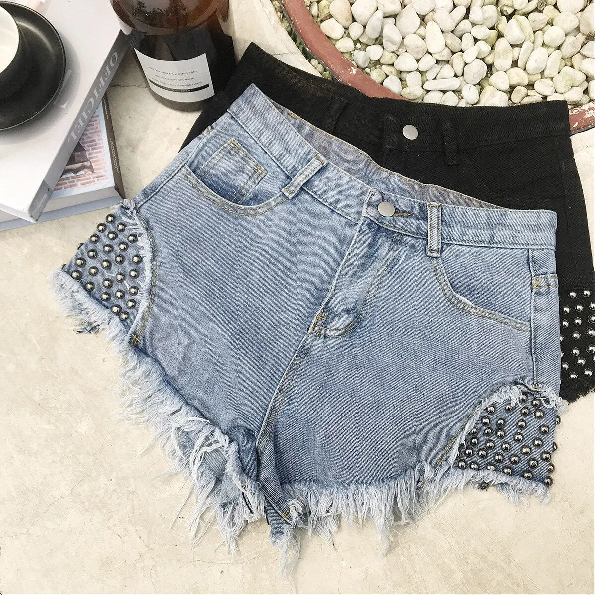 Women's Summer Denim Rivet High Waist Nightclub Pole Dance Jeans Shorts