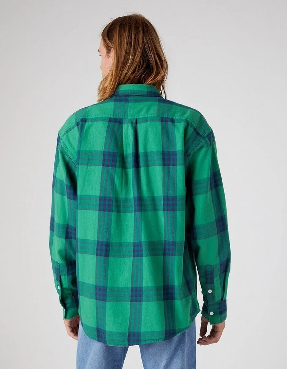 Wrangler Patch Pocket Check Long Sleeve Shirt Pine Green